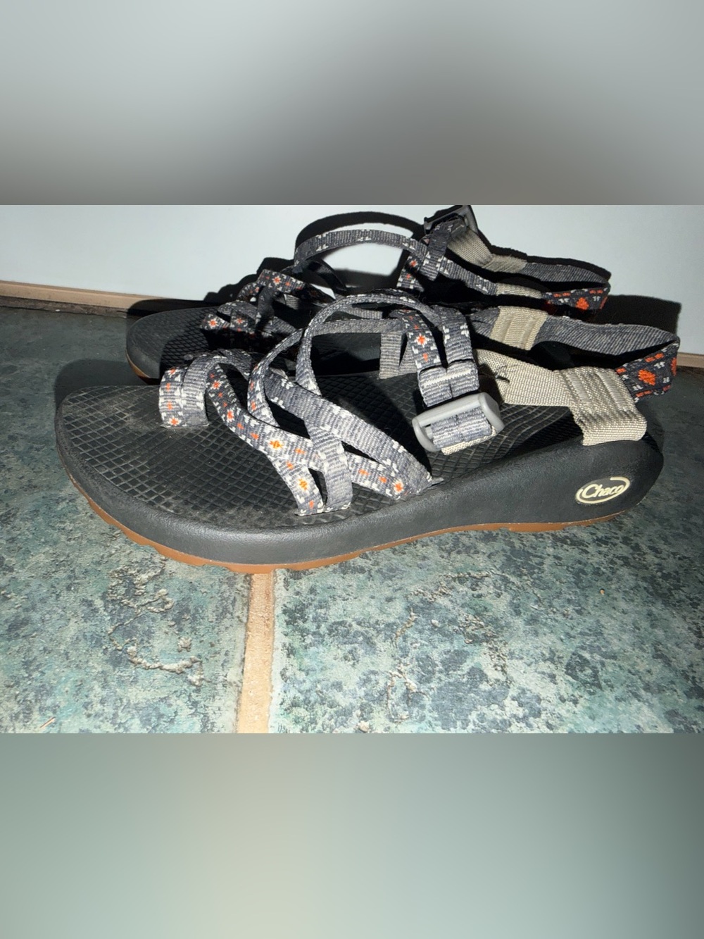 Chaco Women's Gray Strappy Sandals with Orange Accents